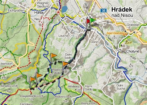 mapa Hrádku nad Nisou s vyznačenými lokalitami