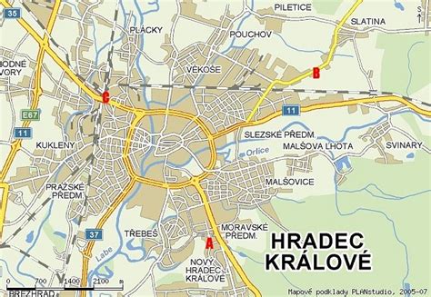 Mapa okresu Hradec Králové s vyznačením obcí