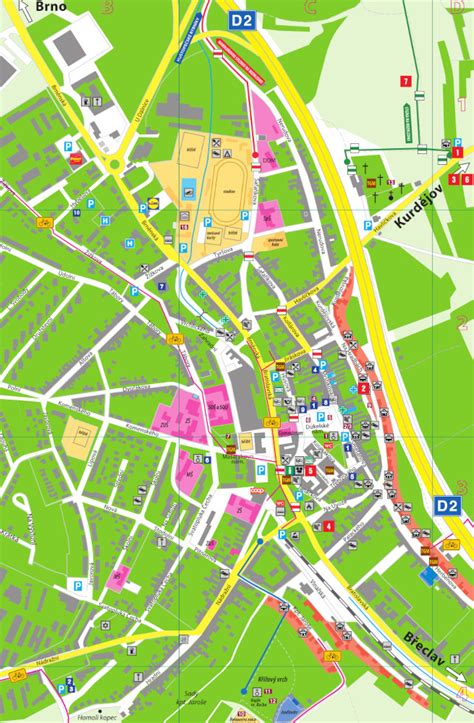 mapa regionu Hustopeče a okolí s vyznačenými lokalitami prodeje nemovitostí