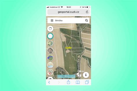 Ilustrační snímek obrazovky mobilní aplikace Geoprohlížeč