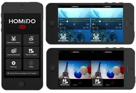 Ukázka rozhraní aplikace Homido 360 VR Player s možností výběru videí.