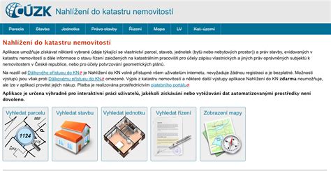 Snímek obrazovky webové aplikace pro nahlížení do katastru nemovitostí