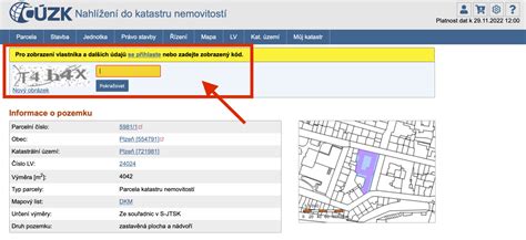 Ukázka výpisu z katastru nemovitostí s vyznačenými klíčovými údaji