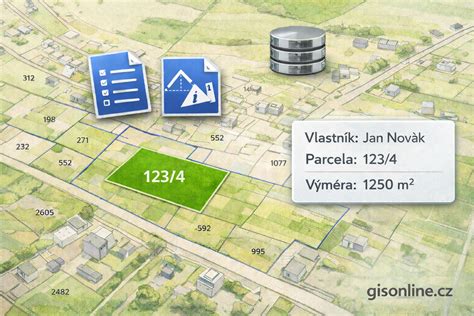 Schéma struktury katastru nemovitostí s vyznačením geodetických a popisných informací