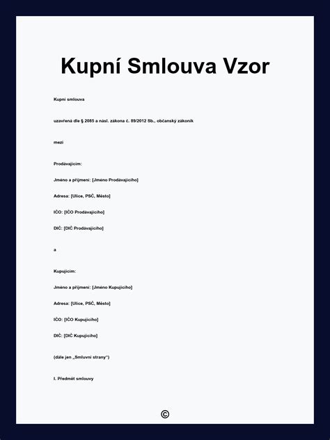 Ilustrace znázorňující části kupní smlouvy a jejich správné vyplnění