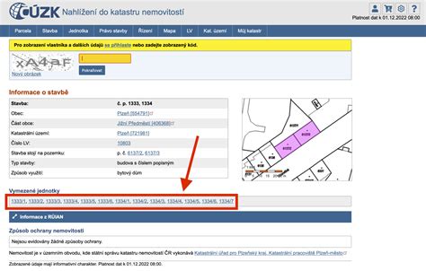 Ukázka oddílu B listu vlastnictví s detaily o parcele a budově