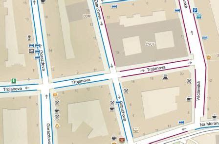 mapa s vyznačenými dopravními uzly a parkovacími zónami