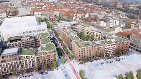 Urbanistické řešení projektu Smíchov City - Sever s vyznačením obytných bloků a zelených ploch.