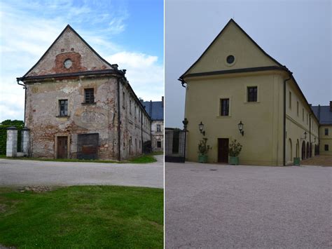 Fotografie fragmentů keramiky před a po rekonstrukci.
