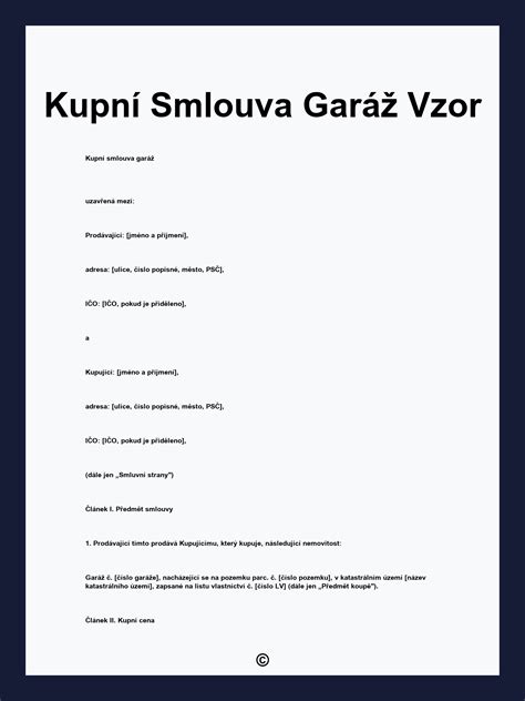 Vzor kupní smlouvy na garážové stání