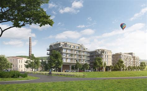 Vizualizace developerského projektu Papírna Bubeneč s moderní architekturou a zachovanými historickými budovami