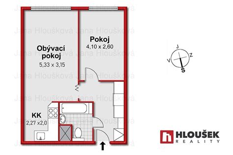 Půdorys bytu 2+kk v Břeclavi - Poštorné