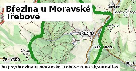 mapa s vyznačením lokality Březina u Moravské Třebové a okolních měst