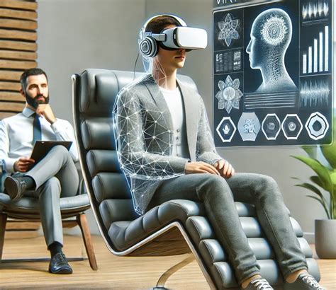 Diagram zobrazující princip expoziční terapie ve virtuální realitě, kde se pacient postupně vystavuje simulovaným stresovým situacím.