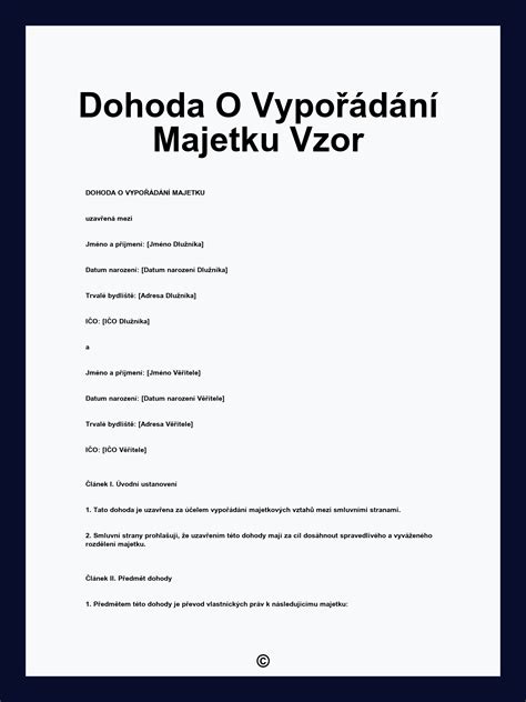 Schéma struktury dohody o vypořádání majetku