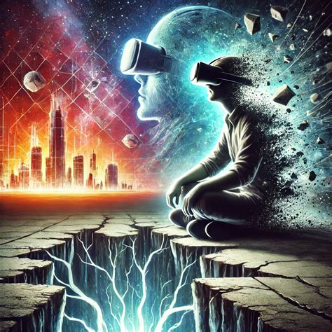 Ilustrace uživatele s VR headsetem prozkoumávajícího virtuální svět.