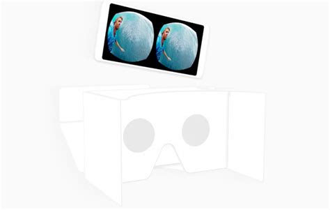 Ilustrace skládání Google Cardboard brýlí a vložení telefonu