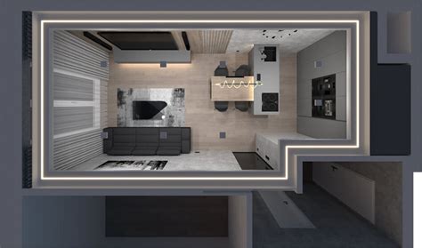 Příklad moderního interiéru bytu 2+1 s důrazem na funkčnost a design.