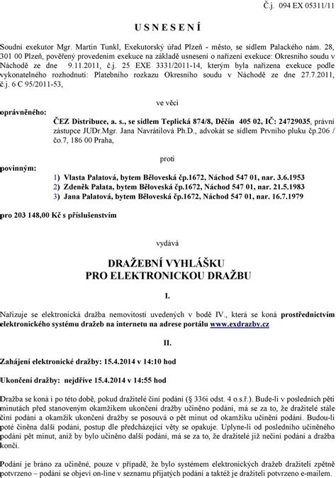 Screenshot rozhraní pro elektronickou dražbu