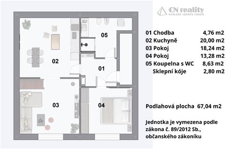 ilustrace bytu 2+1 v moderním domě