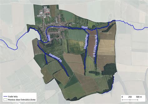 Mapa obce Ostrožská Lhota s vyznačenými lokalitami pro bydlení