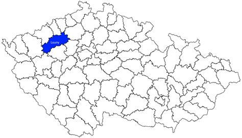 mapa okresu Louny s vyznačením měst a obcí