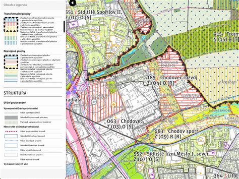 Grafické znázornění vymezení zastavitelného území v Metropolitním plánu s vyznačením zelených ploch
