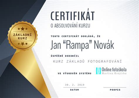 Certifikát o absolvování kurzu