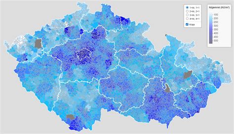 Infografika srovnávající průměrnou velikost a cenu bytů 1+kk v různých regionech