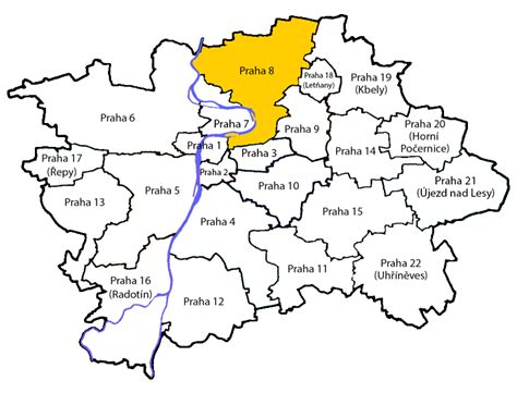 Mapa Plzně s vyznačenými městskými částmi