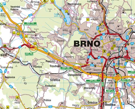 Mapa Brna s vyznačenými klíčovými lokalitami autopůjčoven