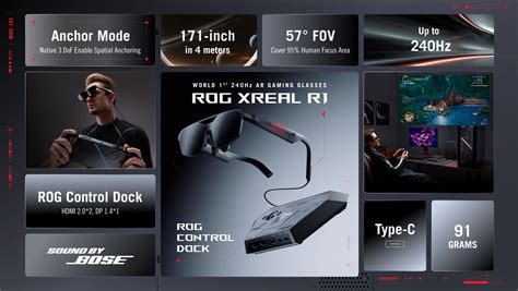Vizualizace uživatele s brýlemi ROG XREAL R1, který vidí obrovskou virtuální obrazovku