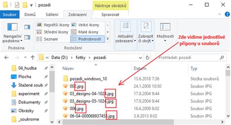 Ukázka Průzkumníku souborů s možností změny přípony souboru