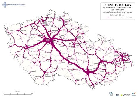 Mapa silniční sítě v okolí Lužné s vyznačením hlavních tahů I., II. a III. třídy.