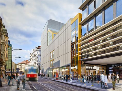Architektonická vizualizace exteriéru budovy Máj Národní po rekonstrukci