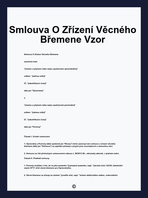 návrh smlouvy o zřízení věcného břemene
