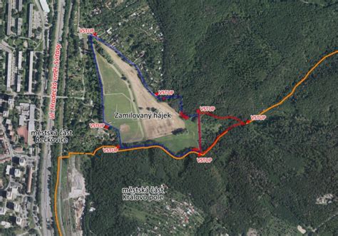 Mapa Brna s vyznačenou lokalitou Královo Pole a Zamilovaný hájek
