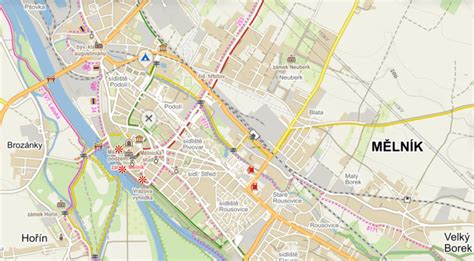 Mapa Mělníka s vyznačenými oblastmi pro pronájem bytů