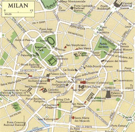 Mapa Milána s vyznačenými hlavními čtvrtěmi pro ubytování