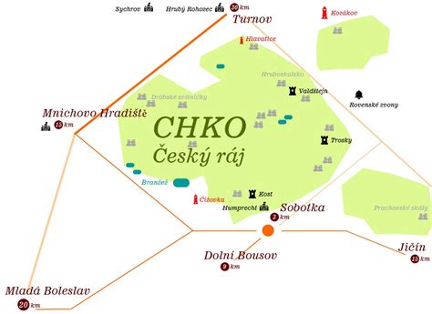 Mapa Českého ráje s vyznačenými lokalitami
