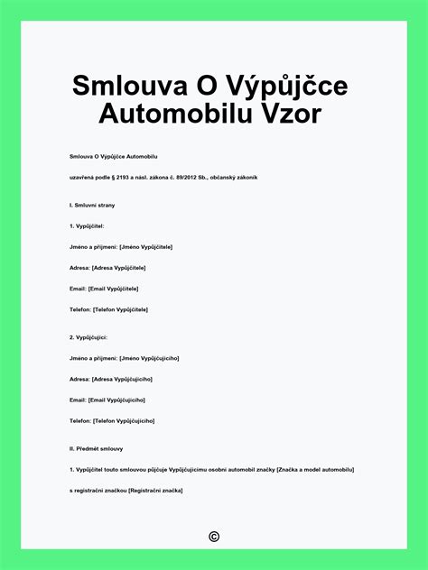 Ilustrace rozlišující nájemní smlouvu a smlouvu o výpůjčce automobilu