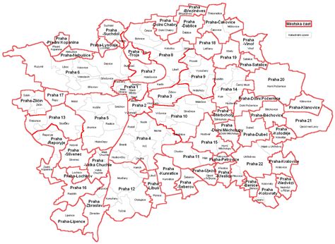 mapa Prahy s vyznačením katastrálního území Újezd nad Lesy