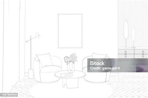 Ilustrace moderního interiéru s bezfalcovými dveřmi