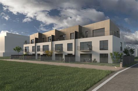 architektonická vizualizace Rezidence Celno s moderní fasádou a zelenými prvky