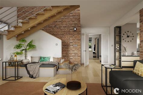 Koláž různých stylů bydlení: skandinávský, minimalistický, industriální