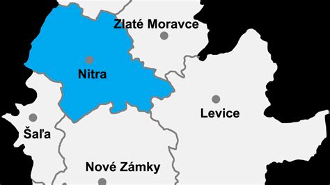 Mapa regiónu Nitrianskeho kraja s vyznačenými kľúčovými oblasťami územného plánovania.