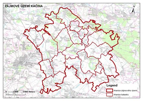Mapa s vyznačenými katastrálními územími